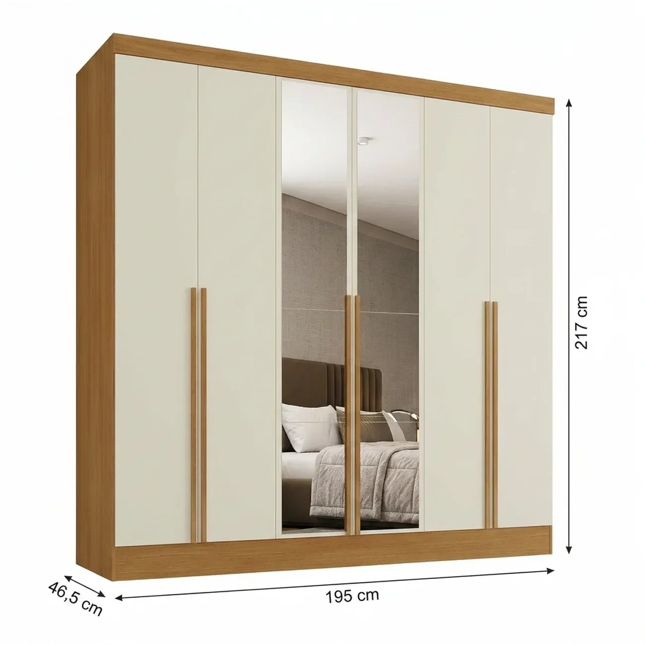 Ver imagem 3 de Guarda-Roupa 100% MDF 6 Portas 3 Gavetas com Espelhos Lisboa Yescasa Bege/Cinamomo/Off White