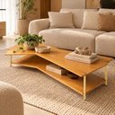 Ver imagem 1 de Mesa de Centro Caribe 170cm em Madeira Laminada Mel com Metal Gold