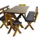 Ver imagem 6 de Conjunto Mesa Madeira Maciça para Churrasco Imbuia + 4 Bancos Estofados Preto