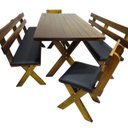 Ver imagem 1 de Conjunto Mesa Madeira Maciça para Churrasco Imbuia + 4 Bancos Estofados Preto