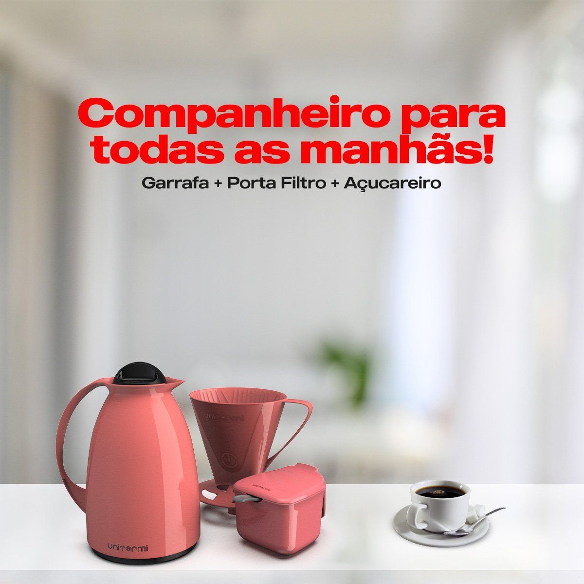 Kit Bule Térmico Porta Filtro Coador Açucareiro para Café Unitermi Rosa - 5