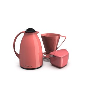 Kit Bule Térmico Porta Filtro Coador Açucareiro para Café Unitermi Rosa