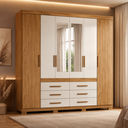 Ver imagem 1 de Guarda-Roupa de Casal Franca com Espelho 6 Portas 6 Gavetas Freijo Off White Moval
