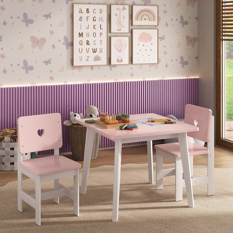 Conjunto Infantil Mesa com 2 Cadeiras  Sofia Madeira maçiça e MDF 