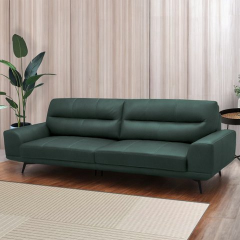 Sofá Decorativo Ashton 3 Lugares Sala de Estar 216cm Pés em Aço Couro Verde Musgo G88 - Gran Belo