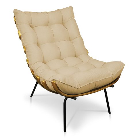 Poltrona Costela Decorativa Sala de Estar Linho Bege