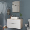 Ver imagem 1 de Kit Gabinete Banheiro Rubi 80cm - Gabinete + Cuba + Espelheira - Madeirado/branco