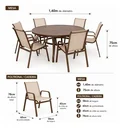 Ver imagem 4 de 6 Cadeiras C/ Mesa 1,40m Alumínio - Sarah Móveis Marrom Fosco Tela Capuccino