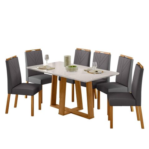 Conjunto Sala de Jantar Mesa Rubi 160x90 6 Cadeiras Anitta Ype/off White/veludo Cinza