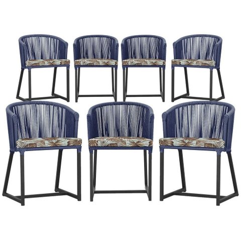 7 Cadeiras de Jantar Área Noronha Preta E6 Trama Original Azul