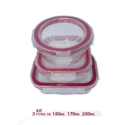 Conjunto 3 Potes de Vidro com Tampa Hermética Redondo 150ml - 2
