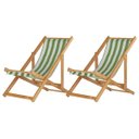 Ver imagem 1 de Kit 2 Espreguiçadeiras Dobrável s/B com Tecido Listrado Verde/Branco Madeira Maciça