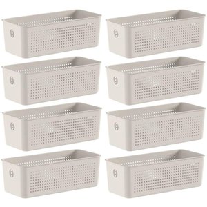 Kit 8 Cestos Caixa Organizadora 3l Flow Bege 27x12x9cm Closet Lavanderia Banheiro