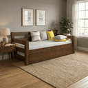 Ver imagem 2 de Bicama Solteiro Confort 100% Madeira Maciça com Cama Auxiliar e Rodízios - Castanho