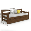 Ver imagem 6 de Bicama Solteiro Confort 100% Madeira Maciça com Cama Auxiliar e Rodízios - Castanho