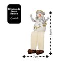 Ver imagem 3 de Boneco de Neve Decorativo Resina Sentado Branco e Dourado 18cm - Nataluz