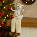 Ver imagem 2 de Boneco de Neve Decorativo Resina Sentado Branco e Dourado 18cm - Nataluz