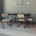 Ver imagem 1 de Mesa Jantar Paraty 150cm Tampo Preto com Cadeiras 6 Cadeiras Angra Estofadas Preta e Bege Preto