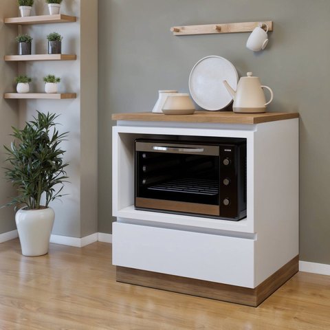 Balcão Forno 1 Gaveta com Rodapé 70 cm 100% MDF Rainha Branco/Nature