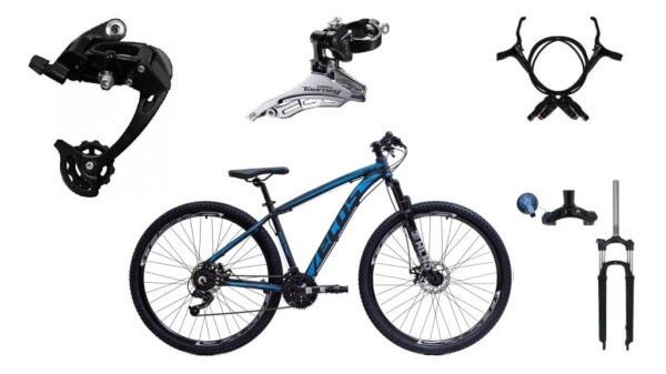 Bicicleta Aro 29 Ecos Onix 27 Marchas, K7, Freios Hidráulicos E Suspensão Trava - Preto com Azul - 1 - 1