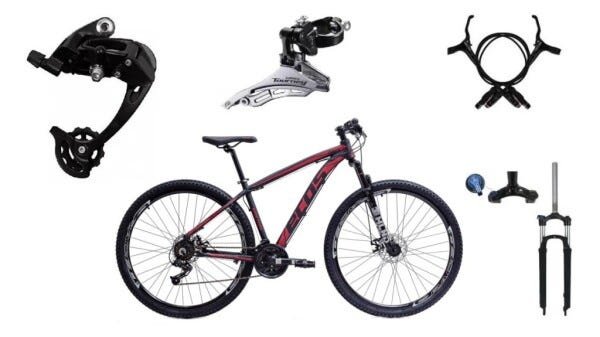 Bicicleta Aro 29 Ecos Onix 27 Marchas, K7, Freios Hidráulicos E Suspensão Trava - Preto com Vermelho - 1