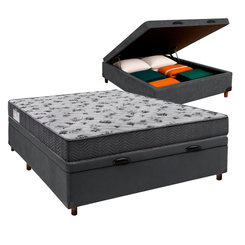 Cama + Bau Cinza e Colchão D33 Casal - Iso100 Ortobom