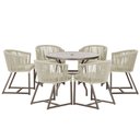 Ver imagem 1 de Mesa com 6 Cadeiras de Jantar Roma 120cm e Noronha em Alumínio Marrom Corda Náutica Estofado 7 Trama