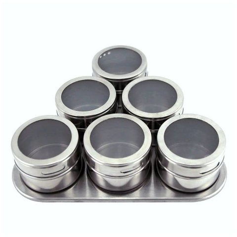 Porta Condimento Tempero Magnético Inox 6 Potes com Imã