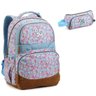Kit Mochila Feminina Costas Floral Azul G Com Estojo - 1