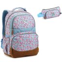 Ver imagem 1 de Kit Mochila Feminina Costas Floral Azul G Com Estojo