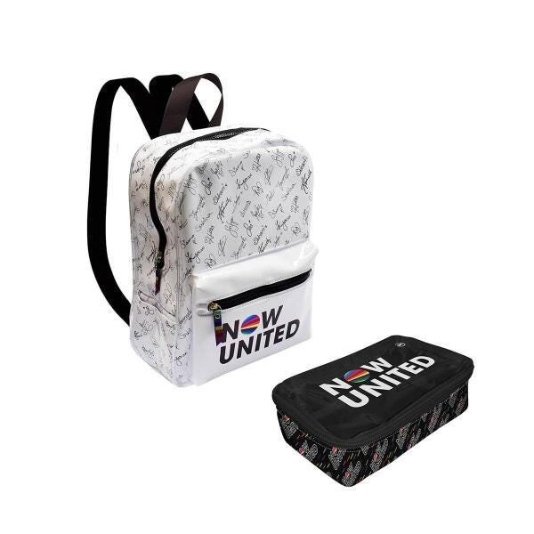 Kit Mochila Branca E Estojo Preto Now United Cristal Passeio - 1