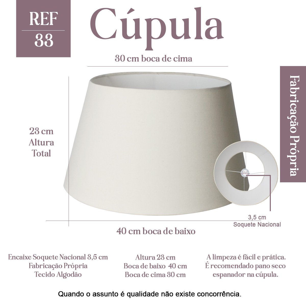 Cúpula para Abajur Luminaria Tecido Algodão Soquete Nacional Ref 33 Bege