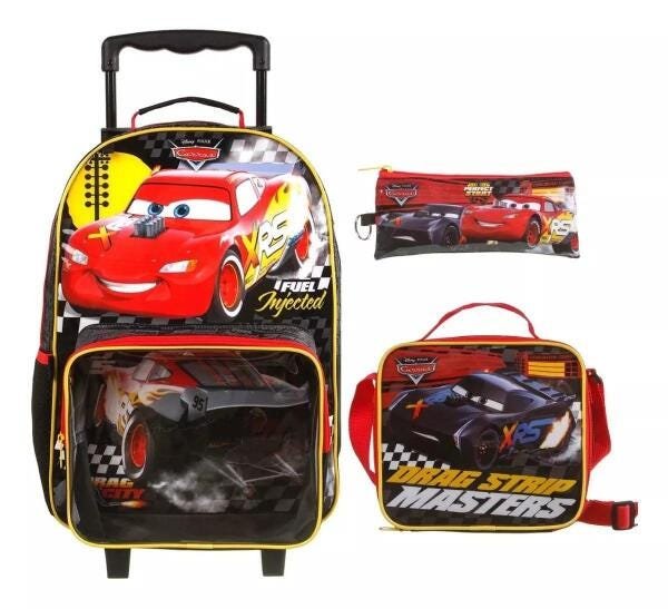Kit Mochila Carros Mc Queen Com Rodas Lancheira E Estojo - 1