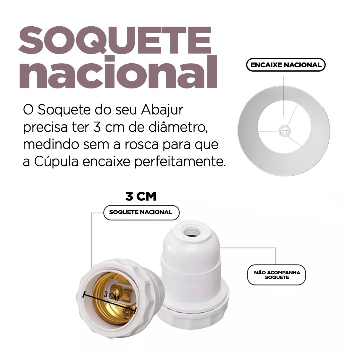 Cúpula para Abajur Luminaria Tecido Algodão Soquete Nacional Ref 33 Branco - 5