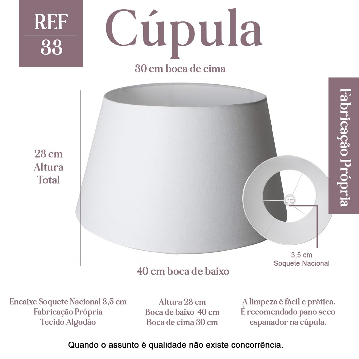 Cúpula para Abajur Luminaria Tecido Algodão Soquete Nacional Ref 33 Branco - 1