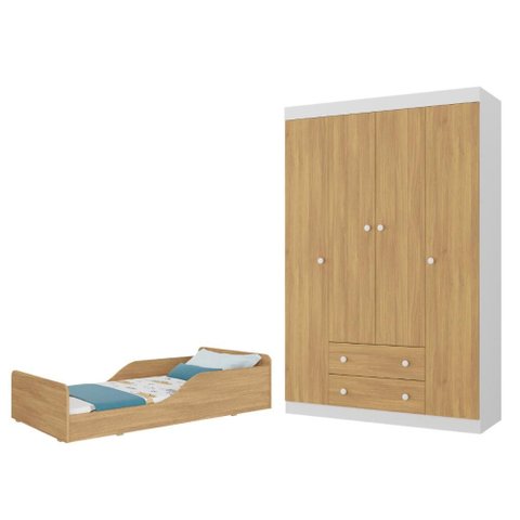 Jogo de Quarto Infantil com Minicama Montessoriana e Guarda-Roupa Encanto Multimóveis MP4840 Branco