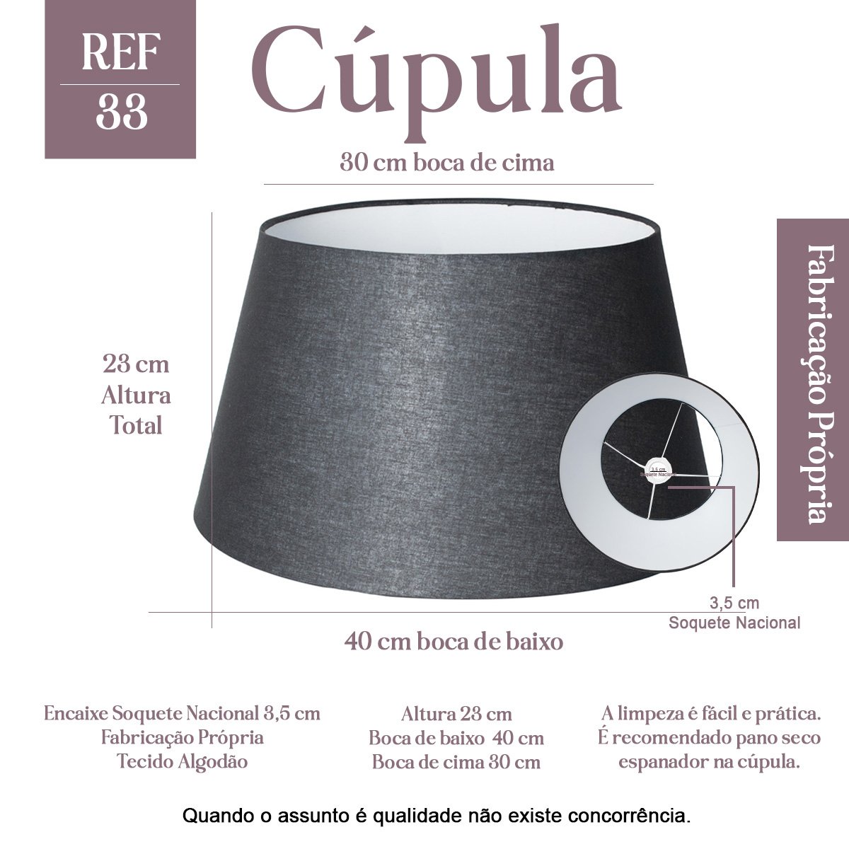 Cúpula para Abajur Luminaria Tecido Algodão Soquete Nacional Ref 33 Preto - 1