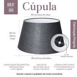 Cúpula Abajur Luminária de Tecido Algodão Soquete Nacional Ref 33 Preto - 2