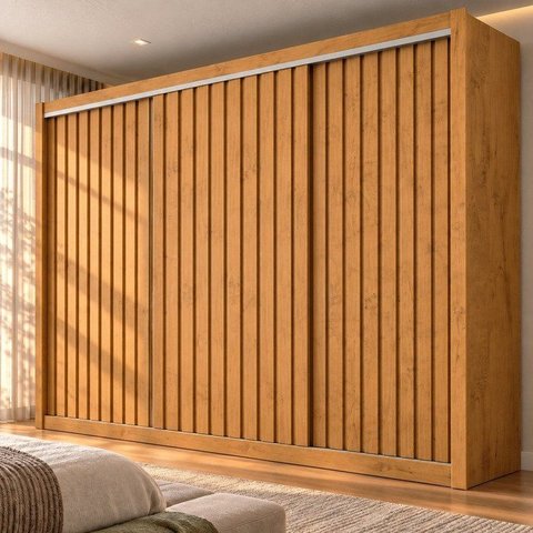Guarda Roupa Casal 3 Portas de Correr Ripadas e 6 Gavetas 100% MDF York