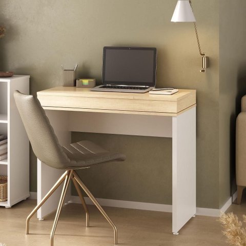 Escrivaninha Mind Moderno 2 Portas MDP 85cm Carvalho e Branco