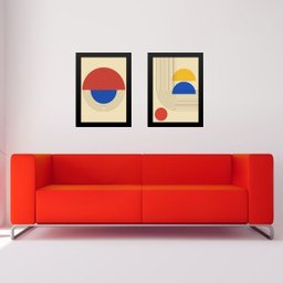 Kit 2 Quadros Bauhaus Cores Primárias 24x18cm:moldura Preta - 1