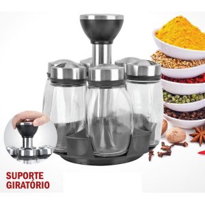 Kit Porta Condimentos 6 Pcs + Suporte Unyhome