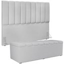 Ver imagem 1 de Kit Cabeceira Cama Box Queen 160cm com Calçadeira Baú Dália W01 Linho Cinza - Lyam Decor