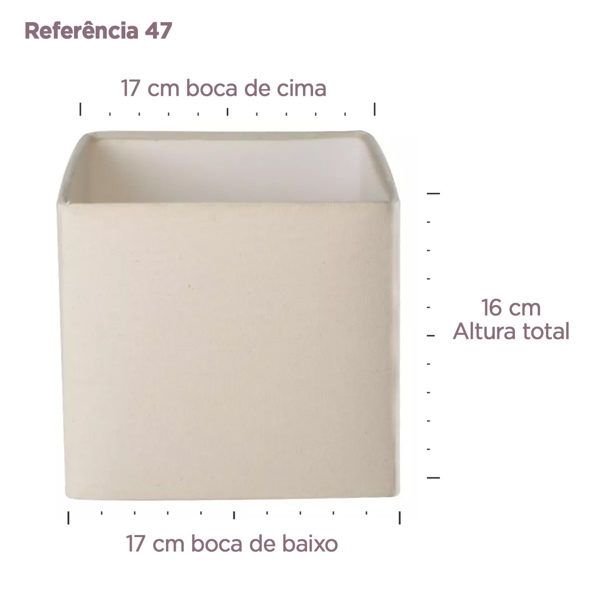 Cúpula Quadrada Para Abajur Bege Tecido Algodão 16 cm x 17 cm x 17 cm  Soquete Nacional 3,5 cm Ref 4 - 3