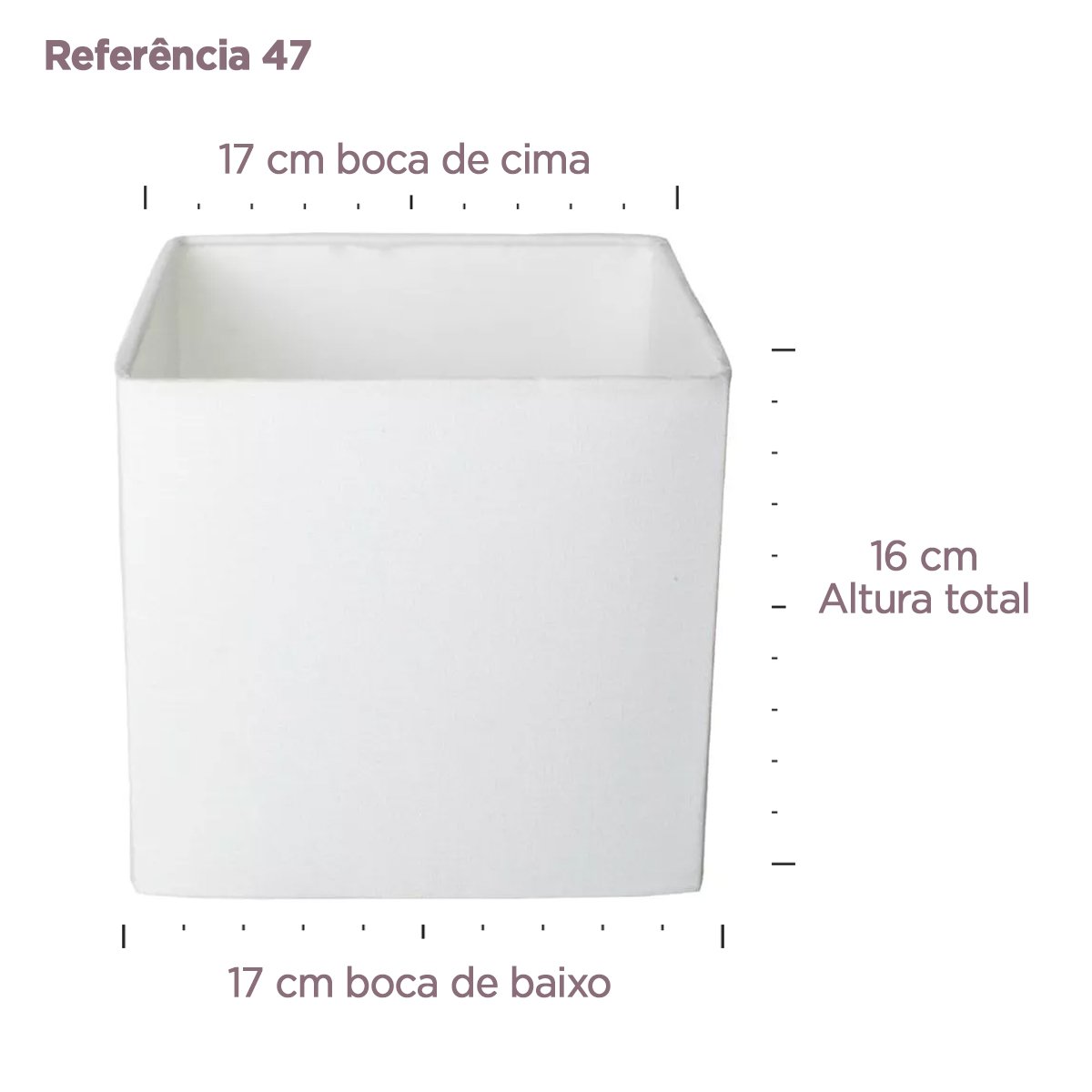 Cúpula Quadrada Branco Para Abajur Tecido Algodão 16 cm x 17 cm x 17 cm Soquete Nacional 3,5 cm Ref  - 3