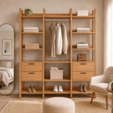 Guarda Roupa Closet 2,20 m com Gavetas Prateleiras e Cabideiro 100% MDF Dalla Costa Cor:Freijó