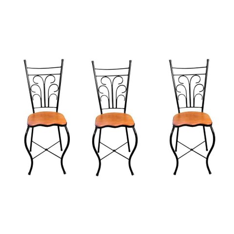 Cadeira de Jantar para Mesa de Chá Conjunto com 3 Estilo Industrial Rustica Ferro e Madeira