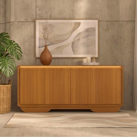 Buffet Aparador Sala de Jantar 4 Portas Arcus 180 cm Orgânico com LED - Cedro