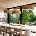 Ver imagem 2 de Pendente Redondo Mdf Ripado 60cm – Madeira Amêndola, Bivolt