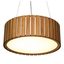Pendente Redondo Mdf Ripado 60cm – Madeira Amêndola, Bivolt - 4